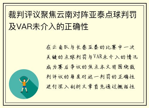 裁判评议聚焦云南对阵亚泰点球判罚及VAR未介入的正确性